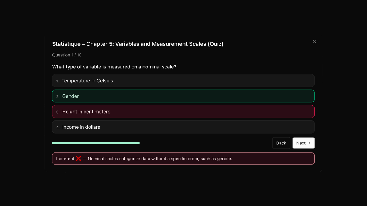 AI quizzes with explanations preview